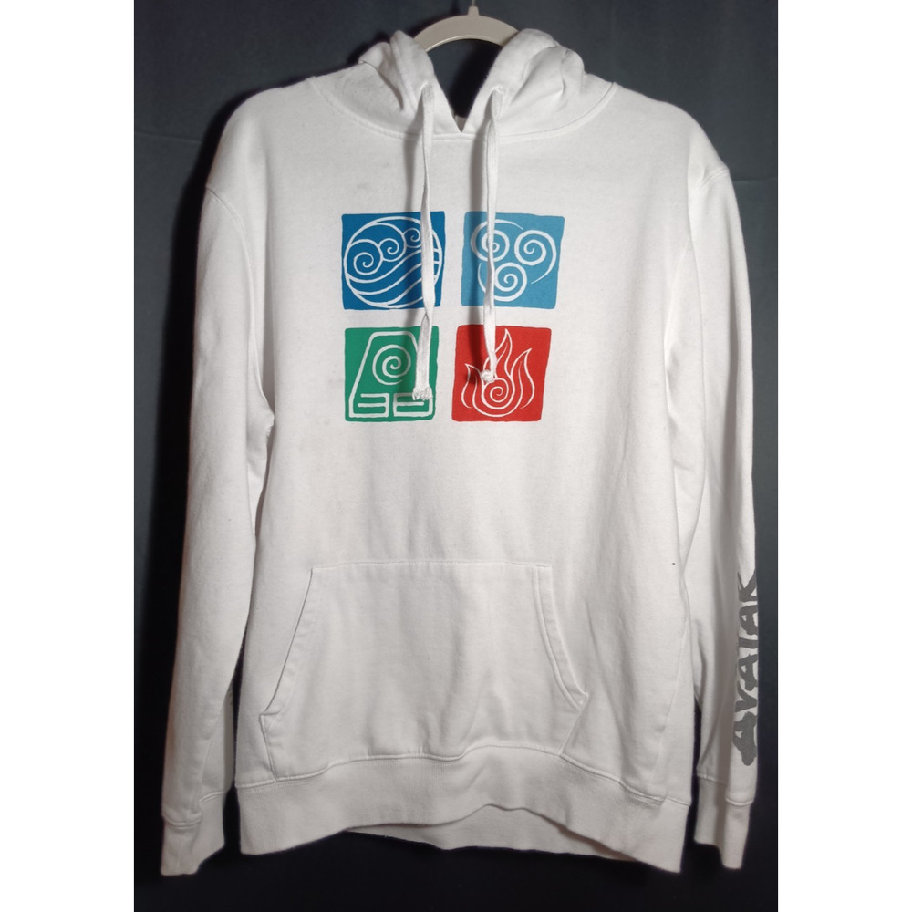 Avatar The Last Air Bender Hoodie Men’s Large White Elements Symbols Nickelodeon